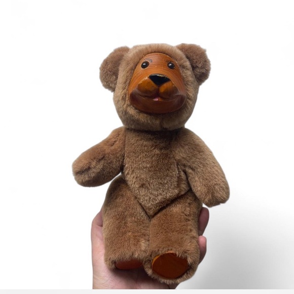 Vintage FTD Collector Series Wood Face Teddy Bear 10" Plush Jointed Brown - Picture 5 of 6